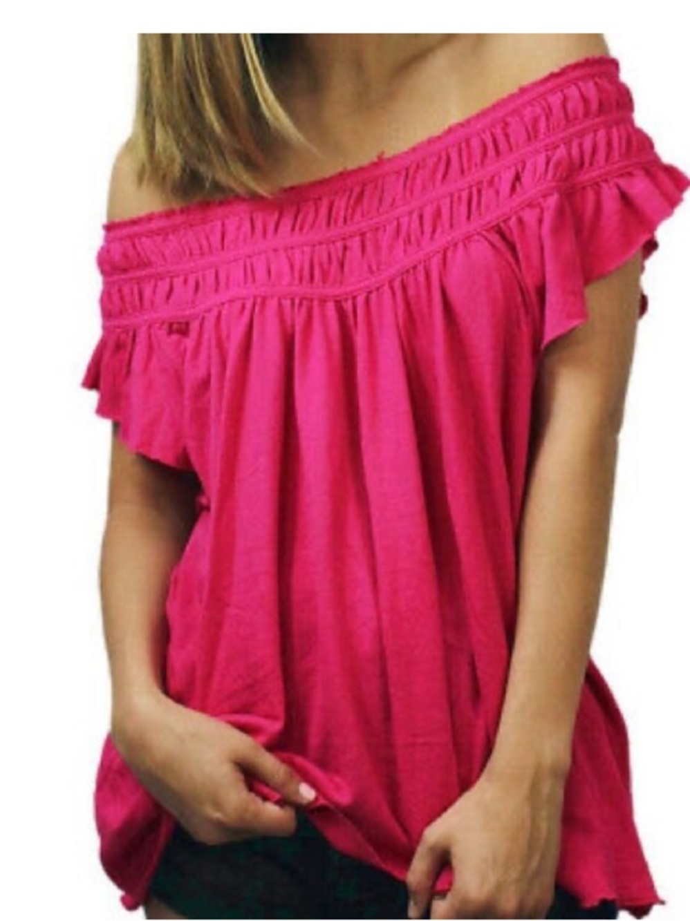 Free people size small hot pink off thr shoulder top Great condition